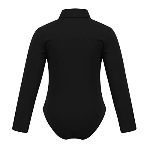 MSemis Maillot Baile Latino para Niños Traje Baile Rítmico Body Camisa Ropa Danza Tanga Competencia 4-12 Años Negro 10 Años