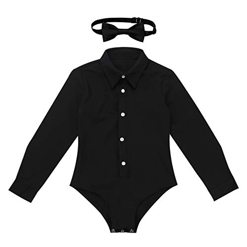 MSemis Maillot Baile Latino para Niños Traje Baile Rítmico Body Camisa Ropa Danza Tanga Competencia 4-12 Años Negro 10 Años