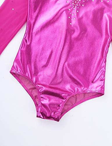 MSemis Maillot Patinaje Artístico Competición para Niñas Maillot Manga Larga Body Gimnasia Rítmica Leotardo Danza Ballet Clásica Ropa Brillante Disfraz Bailarina Rendimiento Rosa A 7-8 años