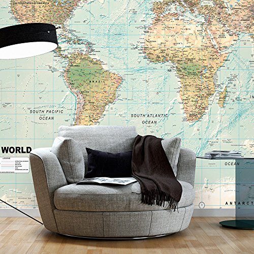 murando Fotomurales 350x256 cm XXL Papel pintado tejido no tejido Decoración de Pared decorativos Murales moderna de Diseno Fotográfico Mapamundi Mapa del mundo k-a-0091-a-d