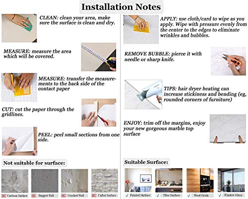 Niviy Adhesivo Papel Marmol para Muebles de Cocina Pegatina Decorativa Armario Papel PVC Material Adhesivo Pared Antifouling Resistete a Humedad y Mancha de Grasa Blanco, 45cm * 200cm