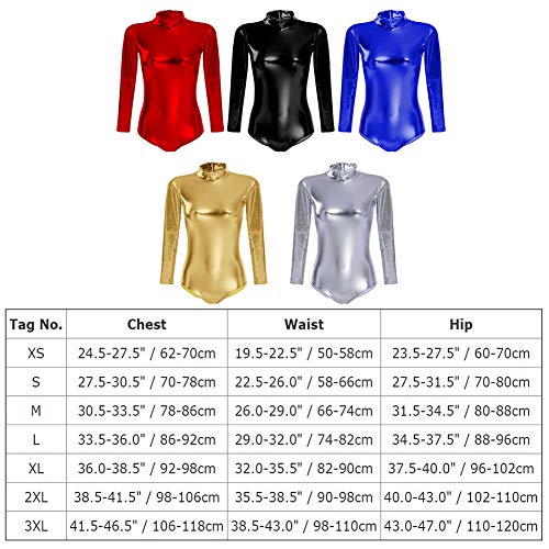 OBEEII Mujer Maillot de Ballet Danza Leotard Ballet Manga Larga Cuello Alto una Pieza Dancewear Bodysuit Rojo 2XL