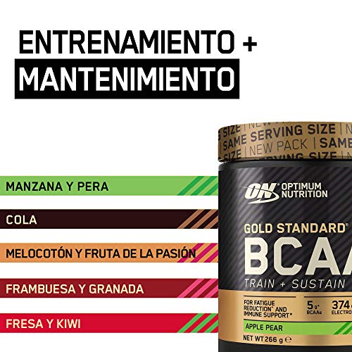 Optimum Nutrition ON Gold Standard BCAA Polvo, Suplementos Deportivos con Aminoacidos, Vitamina C, Zinc, Magnesio y Electrolitos, Manzana y Pera, 28 Porciones, 266g, Embalaje Puede Variar