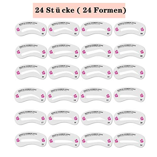 Plantilla De La Ceja,24 Shape Eyebrow Shaping Stencils Grooming Kit, eyebrow shaping stencil reutilizable plantilla maquillaje, Plantilla Ceja Tarjeta de Dibujo de Ceja, Brow Drawing/Grooming