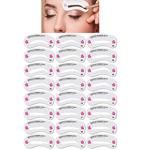 Plantilla De La Ceja,24 Shape Eyebrow Shaping Stencils Grooming Kit, eyebrow shaping stencil reutilizable plantilla maquillaje, Plantilla Ceja Tarjeta de Dibujo de Ceja, Brow Drawing/Grooming