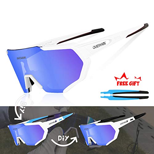 Queshark Gafas De Sol Polarizadas para Ciclismo con 3 Lentes Intercambiables UV400 MTB Bicicleta Montaña (Blanco)