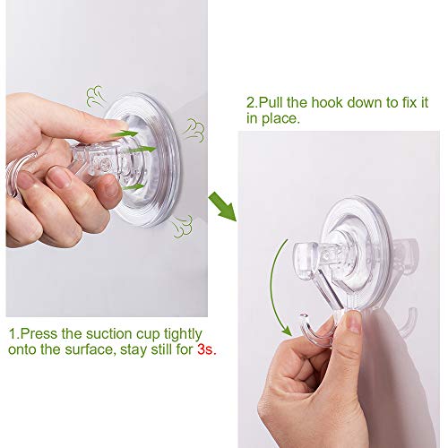 Quntis® - Ganchos Ventosa Fuerte [2 Piezas] Perchas Grandes Individuales, Transparente Plástico, Ganchos Adhesivos Resistente al Agua, Ideal para Baño Cocina Ducha Ventana, etc.