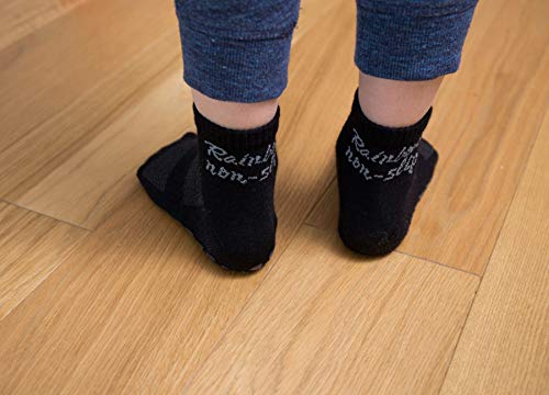 Rainbow Socks - Niño Niña Deporte Calcetines Antideslizantes ABS de Algodón - 2 Pares - Negro Gris - Talla 30-35