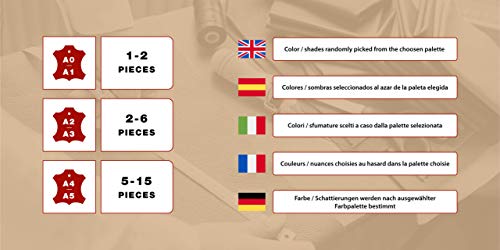 Recortes de cuero - restos de cuero marrón, restos de cuero, tamaños grandes, ideal para bolsos, zapatos, reparaciones, decoraciones, manualidades, 1 kg, tamaño A3