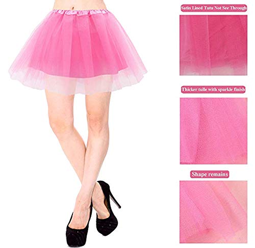 Ruiuzi Mini falda de tutú para mujer, 4 capas, para baile, disfraz, fiesta, Halloween, bailarina rockera Rosa. Talla única