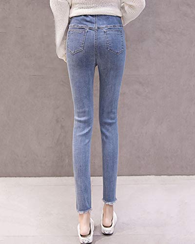 Shaoyao Mujeres Embarazadas Pantalones Elásticos Suaves Leggings Jeans, Circunferencia de Cintura Ajustable Vaqueros Azul Etiqueta XL/EU 32