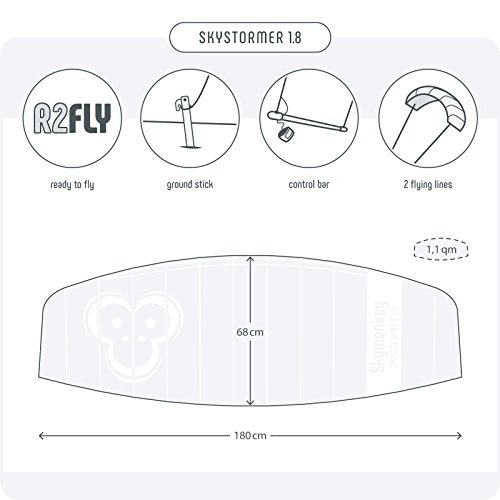 Skymonkey Skystormer 2.3 Parafoil Cometa acrobática Ready 2 Fly- 230 cm [Azul]