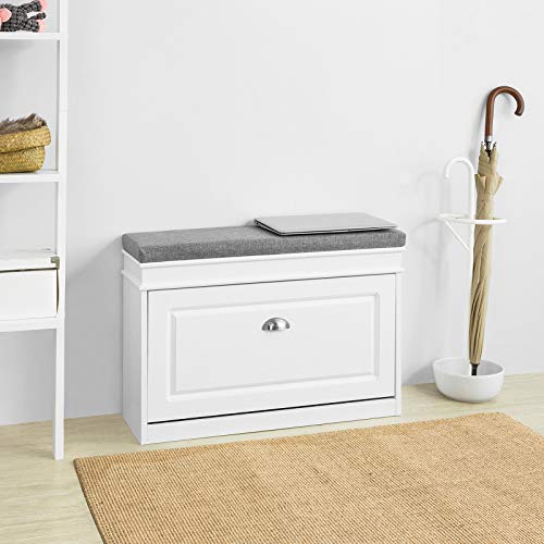 SoBuy FSR82-L-W Banco Zapatero con 1 Cajón Organizador para Zapatos 75 x 24 x 51 cm ES