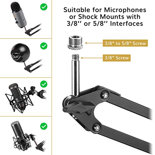 Soporte de Brazo de Micrófono, TONOR Tijera de Pluma de Suspensión Ajustable Soporte de Micrófono para Blue Yeti Snowball con Filtro Pop, Clip de Micrófono, Abrazadera de Servicio Pesado (T20)