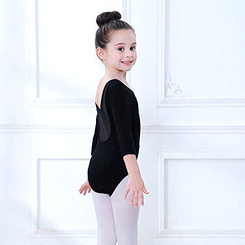 Soudittur Maillot de Ballet Danza Clásico para Niña Manga 3/4 Body Leotardo Gimnasia Ritmica (Negro, Tag 130(Height: 125-135 cm))