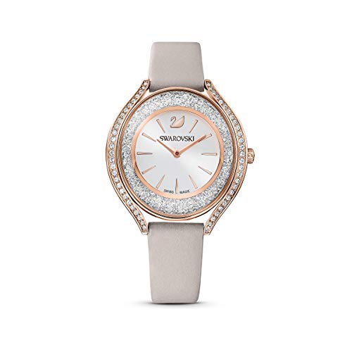 Swarovski Reloj Crystalline Aura, Correa de Piel, Gris, PVD en Oro Rosa