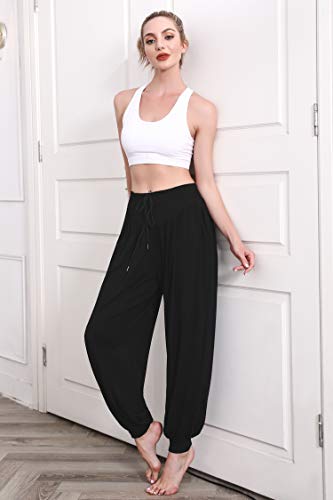 Sykooria Pantalones de Yoga para Mujer de Algodón Modal Pantalones Deportivos Harem Mujer de Anchos Sueltos de Cintura Alta Pilates Baile