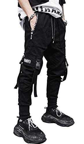 Tasty Life Pantalones Harem para Correr Pantalones De Hip Hop De Primavera para Hombres Pantalones Deportivos Multibolsillos Negros Monos Callejeros De Moda Casual(L,Black)