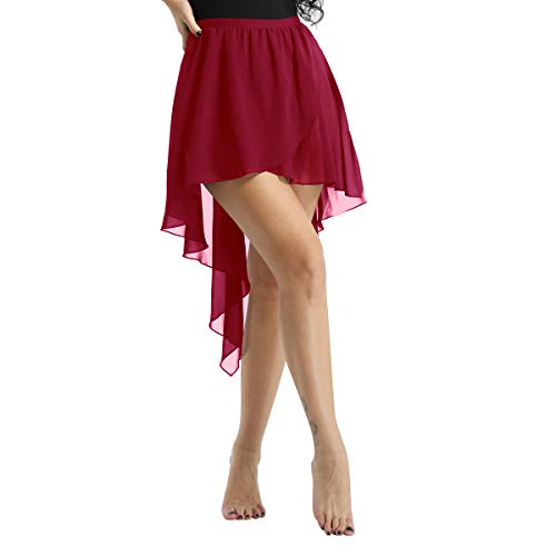 TiaoBug Falda Tul Mujer de Danza Ballet Falda Larga Irregular Cintura Elástica para Baile Gimnasia Ropa Danza Contemporánea Vientre Sevillanas Niñas Mujeres Wine_Red One_Size
