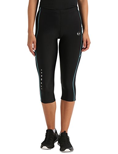 Ultrasport, Pantalones deportivos 3/4 para Mujer, Negro/Turquesa, XS