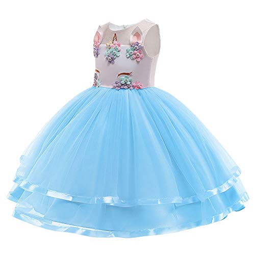 URAQT Disfraz Unicornio Niña, Vestidos Unicornio Niña, Disfraz de Princesa, para Fiesta de Cosplay, Boda, Partido,Vestido de Princesa 110 cm