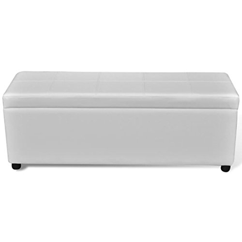 vidaXL Banco Baúl Acolchado Madera Tela PVC Blanco Banquito Cofre de Pasillo