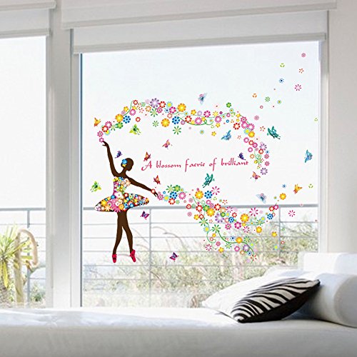 Wallpark Romántico Colorido Flor Hada Ballet Bailarín Ballerina Mariposa Desmontable Pegatinas de Pared Etiqueta de la Pared, Sala Dormitorio Hogar Decorativas Adhesivas DIY Arte Murales