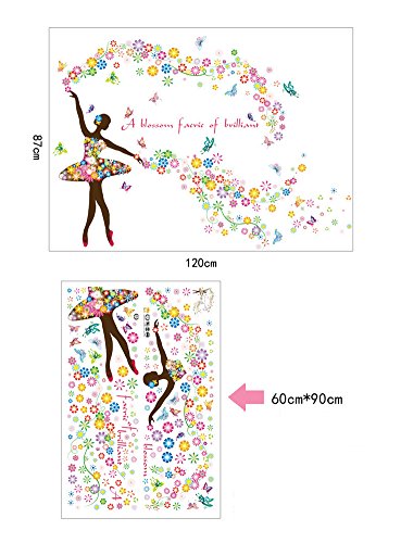 Wallpark Romántico Colorido Flor Hada Ballet Bailarín Ballerina Mariposa Desmontable Pegatinas de Pared Etiqueta de la Pared, Sala Dormitorio Hogar Decorativas Adhesivas DIY Arte Murales