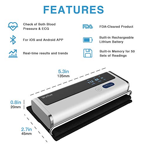Wellue Armfit Máquinas para medir la presión arterial en el brazo para uso doméstico, Monitor de Presión Arterial Digital Automático Bluetooth con un gran brazalete
