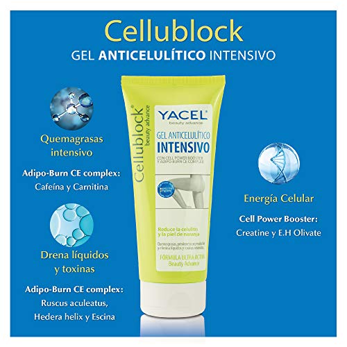 Yacel CELLUBLOCK | Crema Anticelulitica | Anticelulítico Potente | Crema Reductora de Mujer | Reduce la Piel de Naranja | Reduce Retención de Liquidos y Elimina Toxinas -200ml