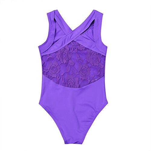 Yeahdor Maillot de Danza Ballet para Chica Leotardo de Gimnasia Rítmica Espalda Encaje Ahuecado Mono Clásico Disfraz Bailarina Morado 6 Años