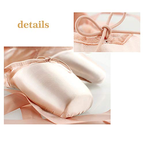 Zapatos de Punta Satén Zapatillas de Ballet con Puntera de Gel de Silicona y Cintas para Mujeres y Niñas 42