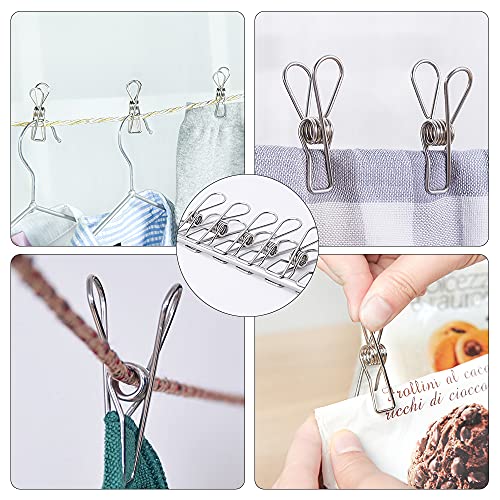 100 Piezas Pinzas de Ropa,Pinzas de Ropa Acero Inoxidable, para Secar Ropas Frazadas Toallas Calcetines Cerrar Bolsas de Alimentos Abiertas