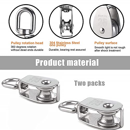 25MM Polea Cuerda, Poleas Para Cables, Bsxywa En Acero Inoxidable 304, M25 Polea Rodillo Carga 150kg, 2 Piezas