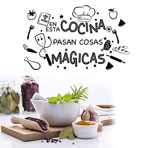 2pcs Pegatinas Pared Cocina Decorativas con Frases Españoles Vinilos Letras Stickers Adhesivos Comedor Cafetería Restaurante Habitación Coffee time En esta cocina.