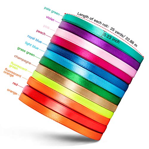 300 yardas Cinta de Raso Cinta de Tela de Doble Cara Rollo de Raso Satén de Seda Decoración de Regalo Cajas Flores Boda Navidad 12 Colores 6 mm De Ancho