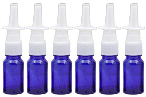 6 botes vacíos de 10 ml de 3 onzas de vidrio recargable con pulverizadores de niebla fina atomizadores para aplicaciones coloidales de plata/ de maquillaje aceites esenciales (marrón) (Azul)
