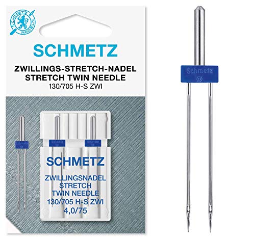 Aguja SCHMETZ para máquinas de coser | 2 Aguja Gemela Stretch 4,0/75 | 130/705 H-S ZWI NE 4,0 | Indicada para todas las máquinas de coser domésticas que cuenten con función zigzag
