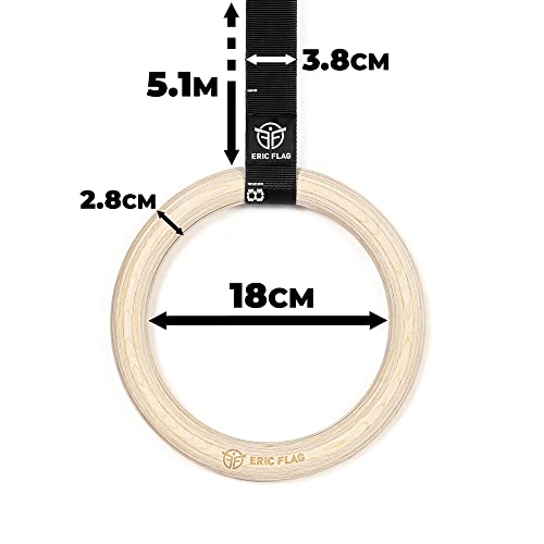 Anillas de Gimnasia de Madera de Abedul, Tamaño Olímpico de 28 mm de Diámetro, Correas de Suspensión ajustables para Fitness, Musculación, Peso del Cuerpo, Street Workout, 300 kg max