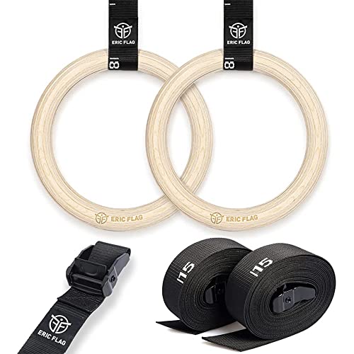 Anillas de Gimnasia de Madera de Abedul, Tamaño Olímpico de 28 mm de Diámetro, Correas de Suspensión ajustables para Fitness, Musculación, Peso del Cuerpo, Street Workout, 300 kg max