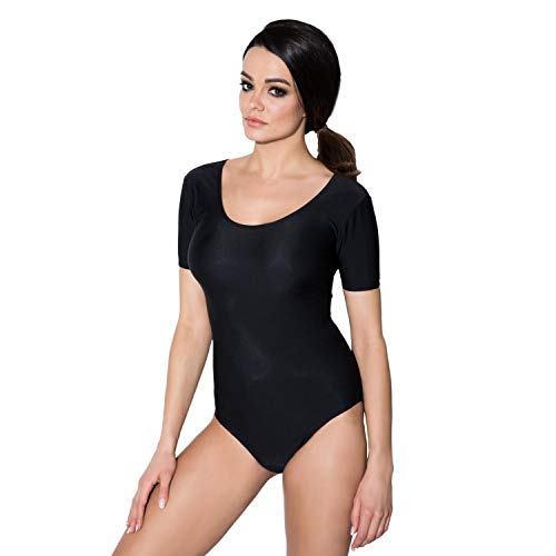 Aquarti Maillot de Danza y Gimnasia Manga Corta para Mujer, Negro, 42