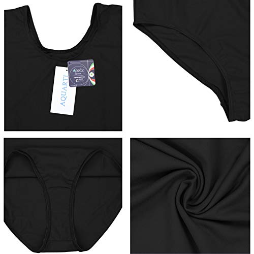 Aquarti Maillot de Danza y Gimnasia Manga Corta para Mujer, Negro, 42