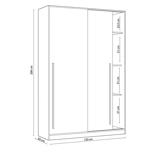 Armario 2 Puertas Correderas para Dormitorio o Habitación, Modelo Elliot, Acabado en Blanco Artik y Blanco Velho, Medidas: 120 cm (Largo) x 200 cm (Alto) x 50 cm (Fondo)