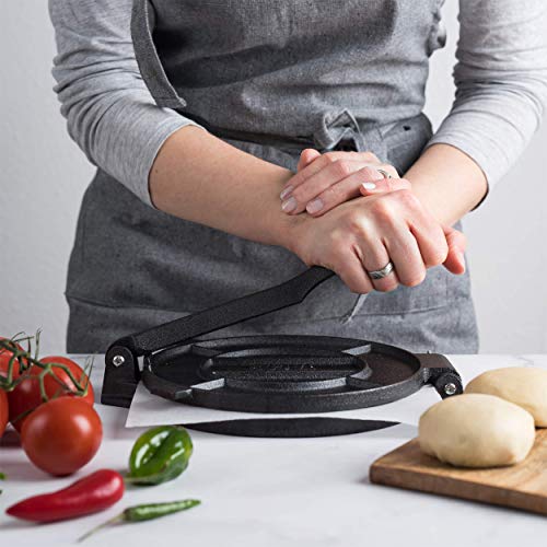 Auténtica Prensa de Hierro Fundido para Tortillas Chef Tacos, 8", Tortillera de Harina de Maíz o Trigo , Pataconera, Masa Roti