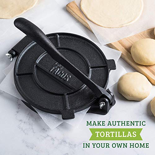 Auténtica Prensa de Hierro Fundido para Tortillas Chef Tacos, 8", Tortillera de Harina de Maíz o Trigo , Pataconera, Masa Roti
