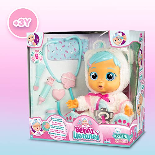 BEBÉS LLORONES Kristal está malita | Muñeca interactiva para jugar a médico; llora de verdad y se pone malita - Juguete y Regalo para niñas y niños +18 Meses
