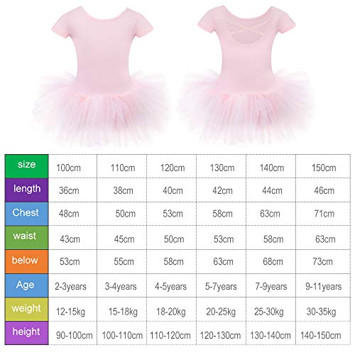 Bezioner Maillot de Danza Tutú Vestido de Ballet Gimnasia Leotardo Algodón Body Clásico para Niña Rosa 140