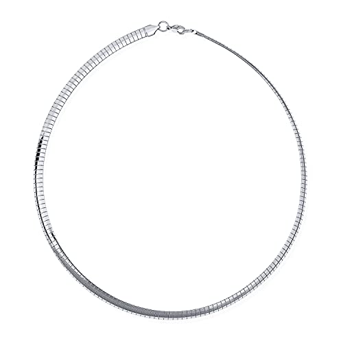Bling Jewelry Flexible Flat Contoured Fit Collar Silver Tone Cubetto Snake Chain Omega Choker Collar para Mujeres Adolescente Flexible Contorneado 18 Pulgadas 8MM de Ancho