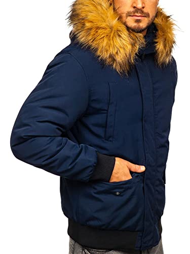 BOLF Hombre Chaqueta De Invierno con Capucha Cierre de Cremallera y Botones Cuello elevado Ropa de Abrigo Plumón Estilo Diario 2019 Azul Oscuro M [4D4]