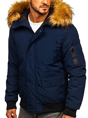 BOLF Hombre Chaqueta De Invierno con Capucha Cierre de Cremallera y Botones Cuello elevado Ropa de Abrigo Plumón Estilo Diario 2019 Azul Oscuro M [4D4]